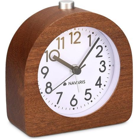 Réveil analogique en Bois - Horloge à Aiguilles Classique avec Fonctions Heure Alarme Snooze lumière - Bois foncé (1/5)