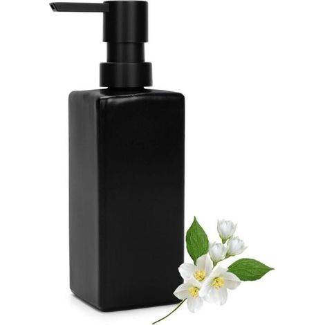 Ecleanfy - Distributeur de savon - AIMOONSA - 350 ml - Noir mat - Avec plateau - Bouteille carrée (1/4)