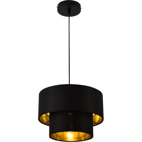 Lampe à suspendre moderne suspension design douille e27 60 w en métal et textile diamètre 30 cm noir doré (1/5)