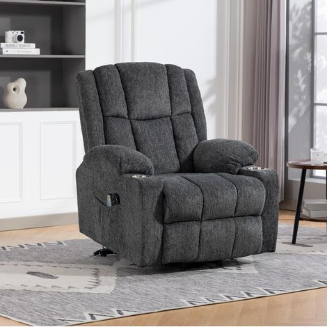 Fauteuil releveur électrique 2 places gris foncé en velours avec massage, chaleur et repose-pieds (1/5)