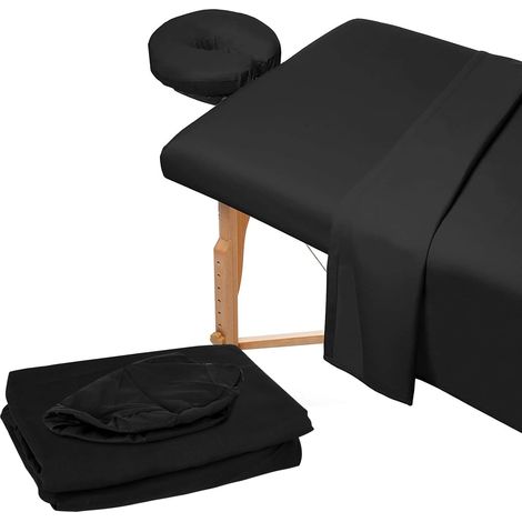 Parure de Lit 3 Pièces en Microfibre pour Table de Massage,Drap Housse de Protection en éponge pour Table de Massage,Housse de Lit Facial,Drap Plat,Housse pour Têtière (1/5)