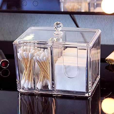 Boîte de maquillage en acrylique avec couvercle - Boîte de rangement multifonctionnelle - Cube en acrylique transparent pouvant être utilisé dans la chambre, la cuisine, la salle de bain, (1/5)