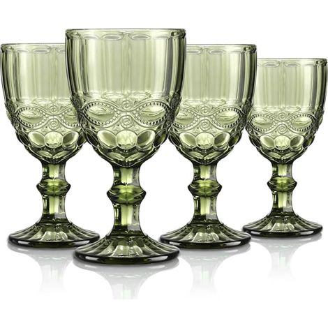 Green Embossed Water Wine Glasses Colourful Retro Drinking Tumblers Juice Soda Cocktails 300 ml (1/5)