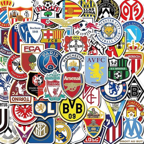 (C) 50 autocollants, lot d'autocollants de club de football, autocollants en vinyle imperméables pour ordinateurs portables, sur le thème de la Coupe du monde (1/3)