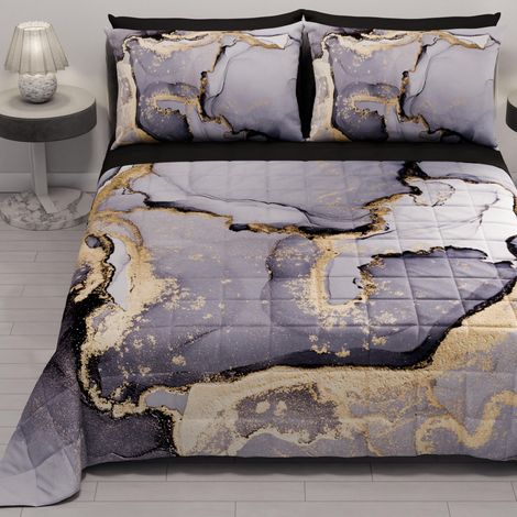 Couvre-lit d'été 220x260 cm 100 g/m² Double Face, Couette légère pour lit Une Place et demie, Printemps, Modèle Marbre Gris Foncé, 100% Fabriqué en Italie (1/5)