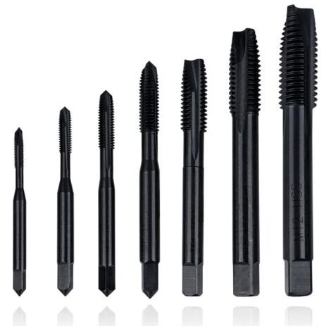 Sollbry 7Pcs Tarauds à Goujure Droite Tarauds Machine en HSS, Outil Taraudage Filetage Métrique Revêtement Nitrure Tarauds à Pointe à Fileter en Acier Rapide M3 M4 M5 M6 M8 M10 M12 pour Filet Rapporté (1/5)