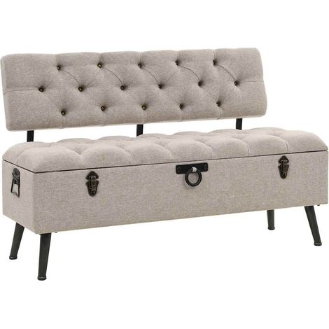 Banc de rangement avec dossier 110 cm crème tissu vidaXL (1/5)