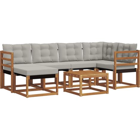 Outdoor Sofa Set with Cushion 7 pcs Natural and Light Grey vidaXL