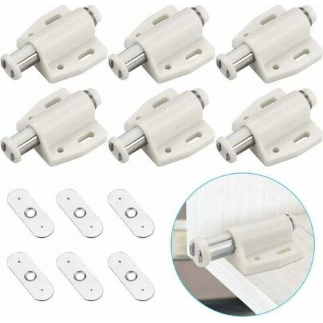 6 PCS Loqueteau Magnétique à Pression Loquet Aimanté en Plastique Loquet Magnétique à Fermeture Douce pour Porte Cabinet Tiroir Placard Coulissante Chambre Cuisine Salle de Bain - Blanc (1/5)