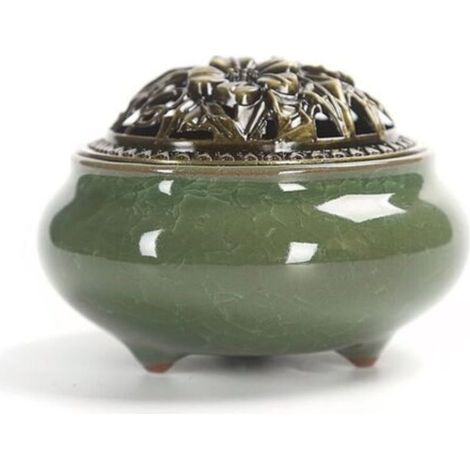 Brûleur D'encens en Céramique, Style Classique Brûleur D'encens avec Porte-encens en Laiton Calebasses et Couvercle en Métal, Accessoire Décoratif pour la Maison(B) (1/5)