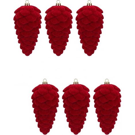 6 Pigne rosse decorazione grande per albero di natale e ghirlande cm 14x5.5 Natalizie Floccate Velluto in Rosso  Addobbi per decorare ambienti domestici e professionali addobbi particolari eleganti (1/5)