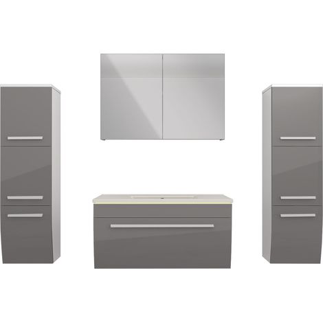 Badmöbel Set Gently 3 V3 Weiß/Grau Badezimmermöbel Badspiegel Waschtisch 80 cm ohne LED-Beleuchtung (1/5)