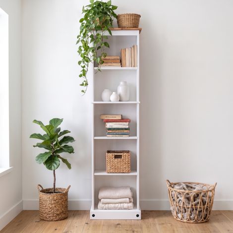 Mercers Furniture Corona White Tall Narrow Bookcase (1/3)