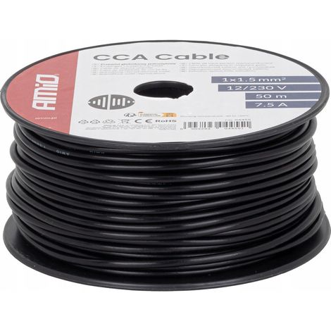 Einadriges Kabel schwarz CCA 1x1,5mm² 50m 7,5A 12/230V AMIO-04455 (1/5)
