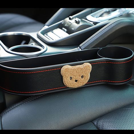 Coffre de rangement pour voiture Ourson mignon multifonction, boîte de rangement pour interstice de siège auto, robuste, noir, pour conducteur principal (1/5)