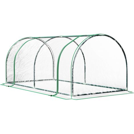 Serre tunnel de jardin 4 saisons, 2 m², serre avec porte, adaptée pour semis et croissance des plantes, structure en acier, couverture en film plastique, 200 × 100 × 80 cm, verte, gamme maraîchère (1/5)
