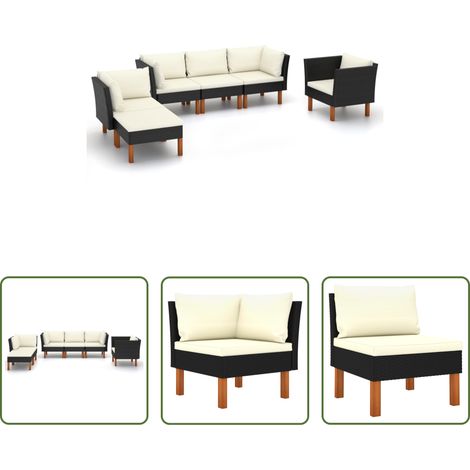 vidaXL Rattan -  6-tlg. Garten-Lounge-Set Poly Rattan Eukalyptusholz Schwarz