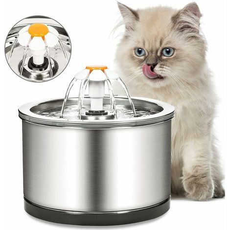 Fontaine à eau automatique pour animaux de compagnie avec éclairage LED, en acier inoxydable, grande capacité de 2,5 litres, ultra-silencieuse, voyant lumineux.-AquaForge (1/5)