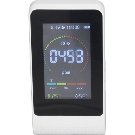 Capteur CO2 Blanc avec Écran LED Numérique, Moniteur de Qualité d‘Air LCD Rétroéclairé, Détecteur de Température Humidité et TVOC, Indicateur de Pollution pour Maison (1/5)