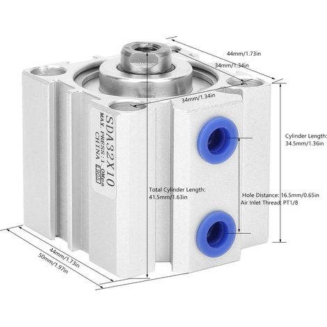 SDA32 Vérin pneumatique compact en alliage d'aluminium à double effet composants pneumatiques SDA32X10/SDA32X15/SDA32X20SDA32X10 (1/5)