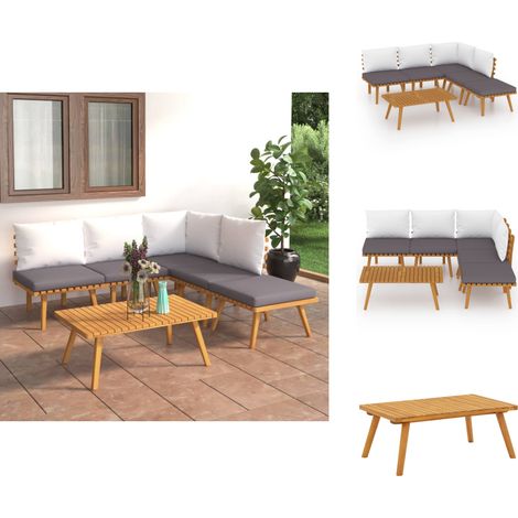 The Living Store Salon de jardin 6 pcs avec coussins Bois d'acacia solide - Canapé central (1/5)