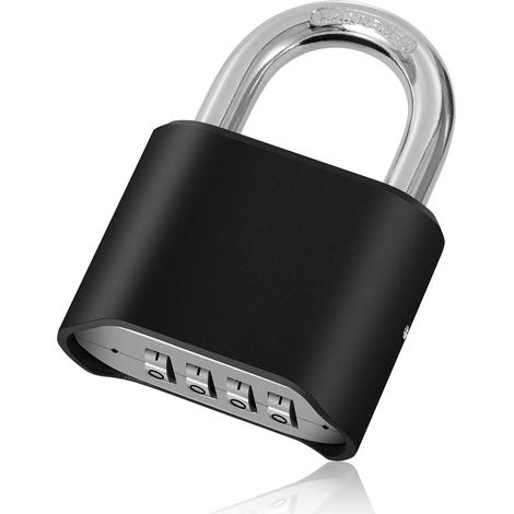 Cadenas à Combinaison 4 Chiffres Code Mot de Passe Caché Serrure Combinée En Acier Inoxydable Pour École, Portail, Garage, Rangement,Jardin Noir (1/5)