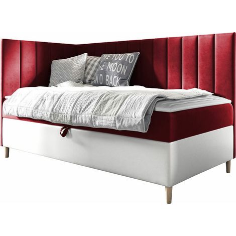 Lit boxspring Lucus, Soft 017 + Fresh 8, Continental, Unique, 90x200, Tissu, Faux cuir, Disponible, 98x208x115cm (1/5)