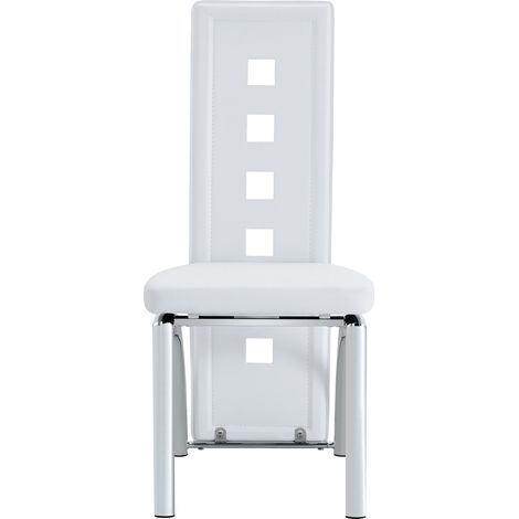 Ensemble repas moderne avec table ronde en verre trempé 88 cm et 2 chaises blanches en PU cuir à motif géométrique (1/5)