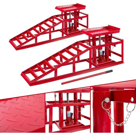 Rampe de chargement hydraulique réglable Hauteur de levage : 23 à 36 cm (9" à 14,2") – Rouge – Capacité 5,019.00 kg – Lot de 2 rampes d'accès