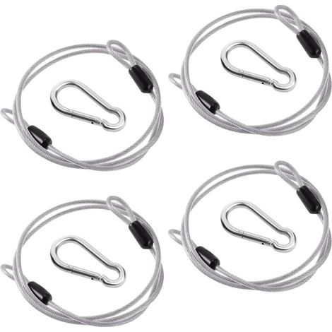 RHG 4 Pièces Câble de Sécurité 1m×3mm, Câble de Sécurité en Acier Inoxydable avec 4 Mousquetons, Câble en Acier Tressé à Double Boucle, Tressé à Boucle Câble Antivol pour Vélo, Bagages Plein Air, Voya