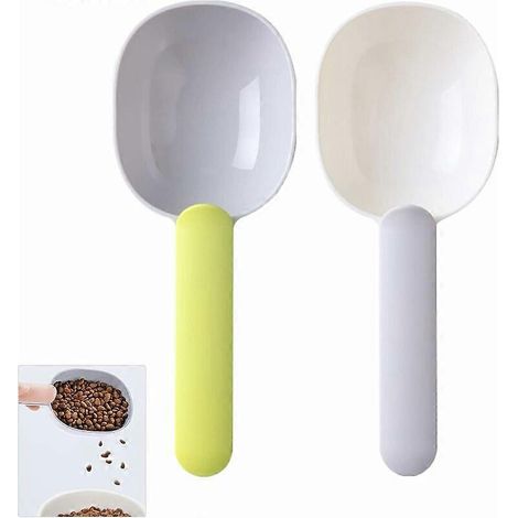 Voerlepel voor huisdieren met clip, 2 stuks voerschepjes voor huisdieren, plastic voerschepje voor droogvoer, 2 stuks multifunctionele schepjes (grijs + groen, wit + grijs) (1/5)