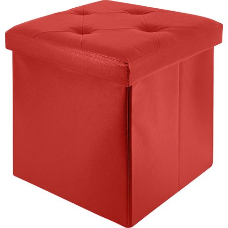 Pouf Poggiapiedi In Ecopelle 2 In 1 Contenitore 38x38Cm Quadrato Salotto Sgabello Camera Soggiorno Portaoggetti Design Moderno Complemento D'arredo Portaoggetti Panca Ingresso  Bordeaux (1/5)