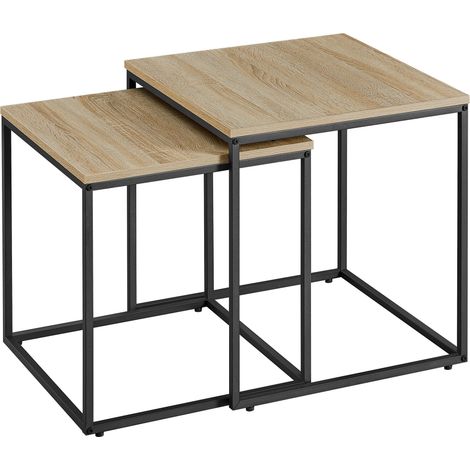 Valora 2 Tables Basses Carrées Chêne Sonoma Pieds Noirs (1/4)