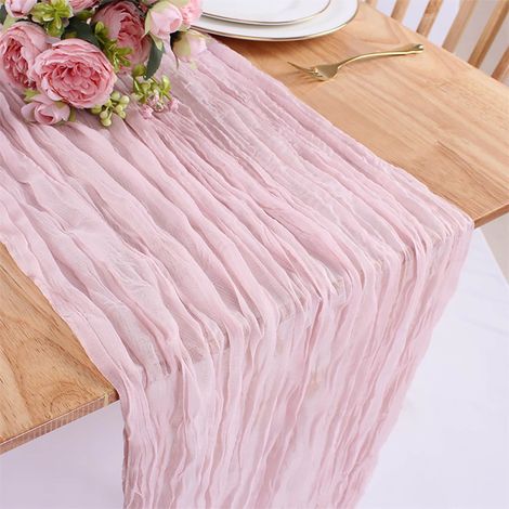 Chemin De Table - Tissu Gauze Froissé - Décoration De Table Pour Mariage Fête Réception - 90 X 180 Cm - 1 Pièce (1/2)