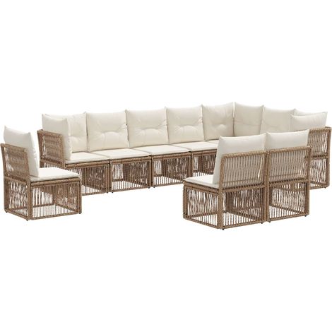 Gartensofa-set 10 pcs Beige Poly-Rattan vidaXL