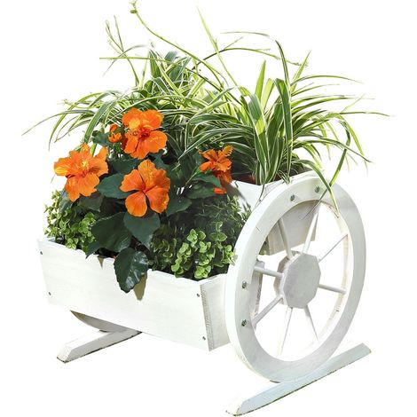 pianta vaso ruote fiore trogolo legno giardino decorazione di legno scatola di legno bianco fiore (1/5)