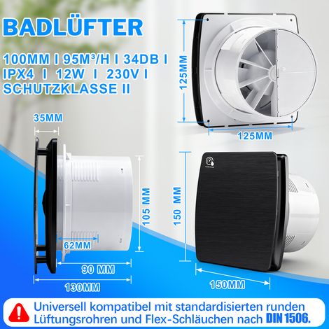 Ventilateur Extracteur d'air Salle de Bain 4" 100mm 95 m³/h 12W -Silencieux 34dB, IPX4 étanche - Capteur d'Humidité Automatique et Temporisation Réglable -Clapet Anti-Retour - Pour Salle de Cave et Cu (1/4)