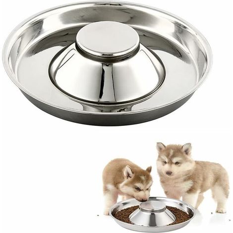 Bol pour Chiots, Gamelle pour Chien en Acier Inoxydable, Chiot Bol d'alimentation, Bol à Alimentation Lente, Convient à Plusieurs Animaux Compagnie pour Manger l'eau et la Nourriture en Même Temps (1/5)