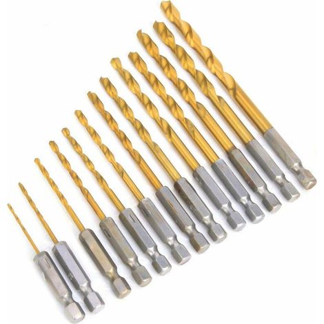 Coffret de 13 forets à bois à tige hexagonale, forets hélicoïdaux HSS de 1/4 pouce pour arêtes de coupe hélicoïdales de 1,5 à 6,5 mm (1/5)