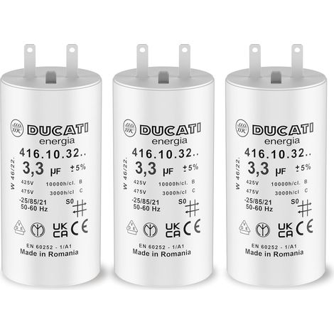 Lot de 3 condensateurs 3,3 uF – Tension 450 V AC – Durée de vie 10 000 heures – Pour moteur de volet roulant Somfy