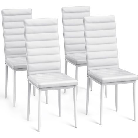Bealife 4 Sillas de Comedor Lote de 4 Sillas de Cocina con Asiento Acolchado en Cuero PU, Patas de Metal y Pies de Goma Blanca