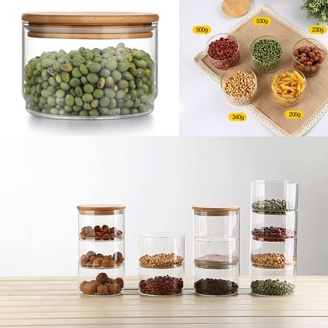 Bocaux de rangement en verre à étages pour collations et fruits secs, saladier en verre avec couvercle (1/5)