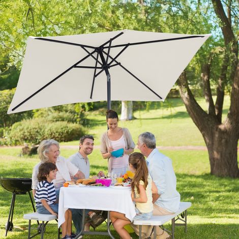 Jiubiaz Rechteckiger Sonnenschirm 1,4 × 2,1 m Stecksystem – Mehrteiliger Balkonschirm, cremeweiß
