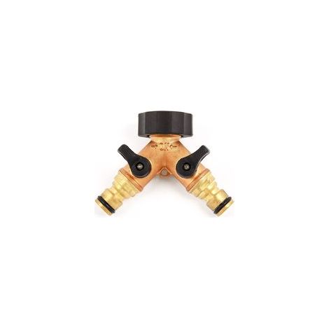 Raccord pour circuit d'arrosage 20/27 – Laiton anti-corrosif – 2 sorties mâles avec vannes – Utilisation simultanée d'accessoires (1/5)