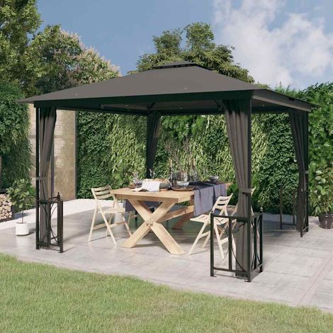 Tonnelle avec parois et toit double 3x3 m Anthracite (1/5)