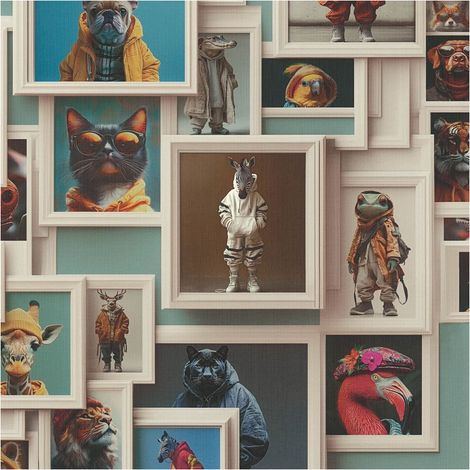 Children wallpaper wall Profhome 791874 hot embossed non-woven wallpaper slightly textured with animal pattern matt beige turquoise brown orange 5,33 m2 (1/5)