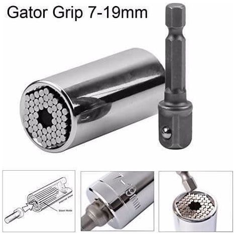 Douille à cliquet universelle ETC-120A avec adaptateur pour perceuse (7-19 mm, 52 x 26 mm). (1/4)
