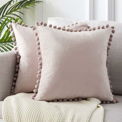 2pcs 45x45cm Soft Velvet Cushion Covers With Dumplings Cushion Modern Sofa Decoration For Living Room Bedroom - Light Pink Cushion Cover (1/5)
