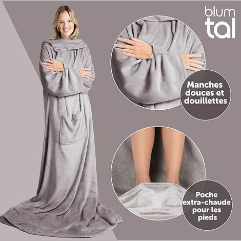 Plaid Pull 170x200 cm - Plaid Polaire 90x105 cm - Couverture avec Manches (1/4)