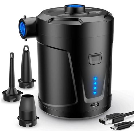 Sollbry Pompe à air électrique, Batterie Rechargeable 5200 mAh, Gonfleur Matelas Gonflable avec 3 Buses d'air, Gonfleur Rapide pour Bateau Pneumatique/Matelas Pneumatique (1/5)